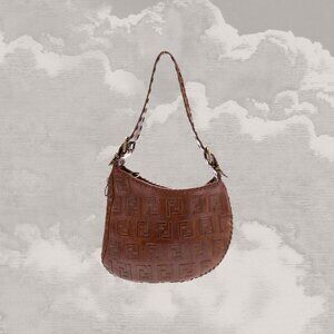 FENDI Logo SIgnature Leather Oyster Shoulder Bag Hobo Y2K Cognac whipstitch